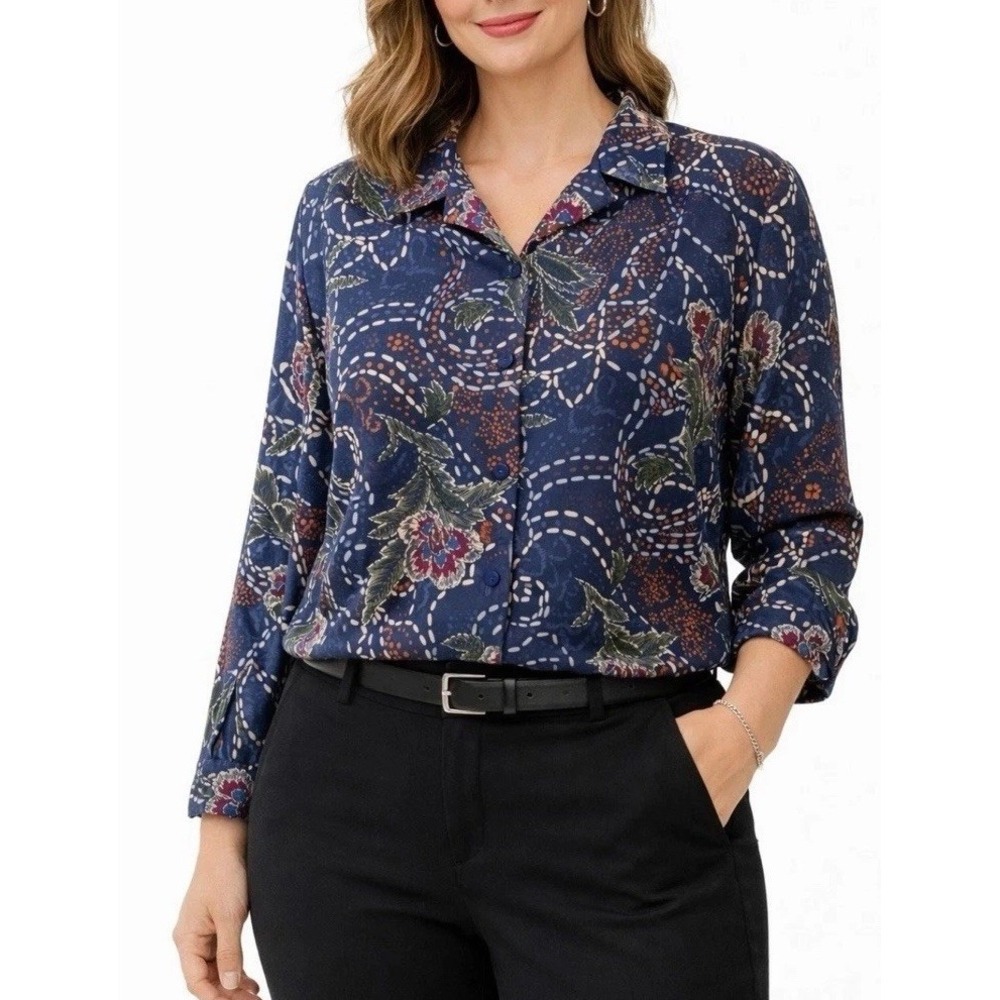 BonWorth Women's Blouse XL Shirt Long Sleeve Vintage Button Front Retro Style‎